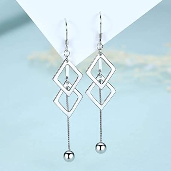 925 Sterling Silver Dangle Earrings Geometric Earrings for Women